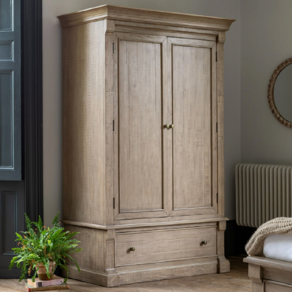 Valletta Wooden Wardrobe With 2 Doors 1 Drawer In Natural