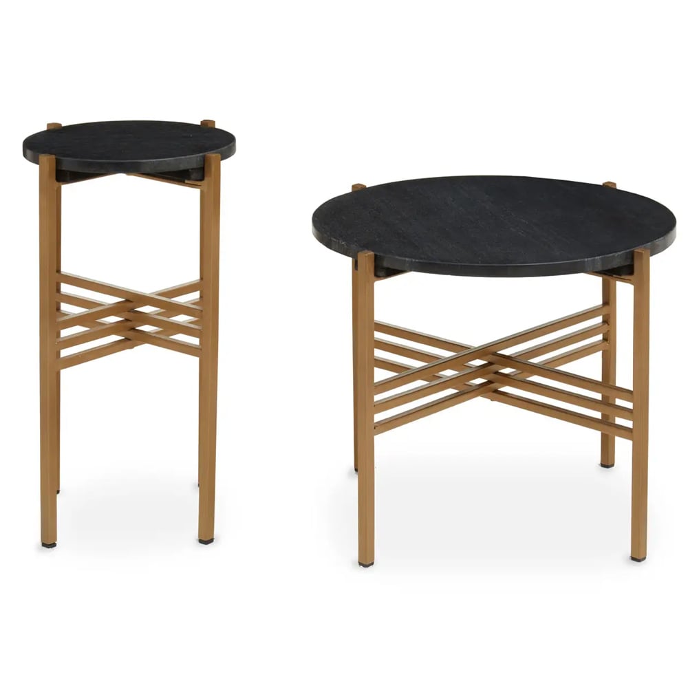 Valrico Black Marble Top Nesting Side Tables With Gold Frame
