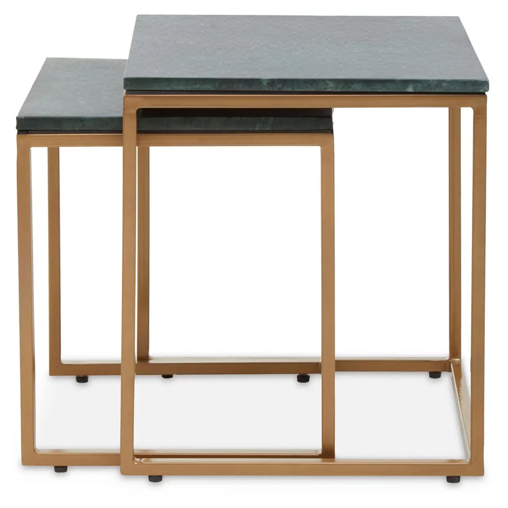 Valrico Green Marble Top Square Nest Of 2 Tables With Gold Frame