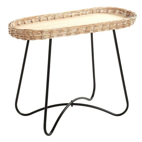 Valrico Rattan End Table With Black Legs In Natural | Bed Sava