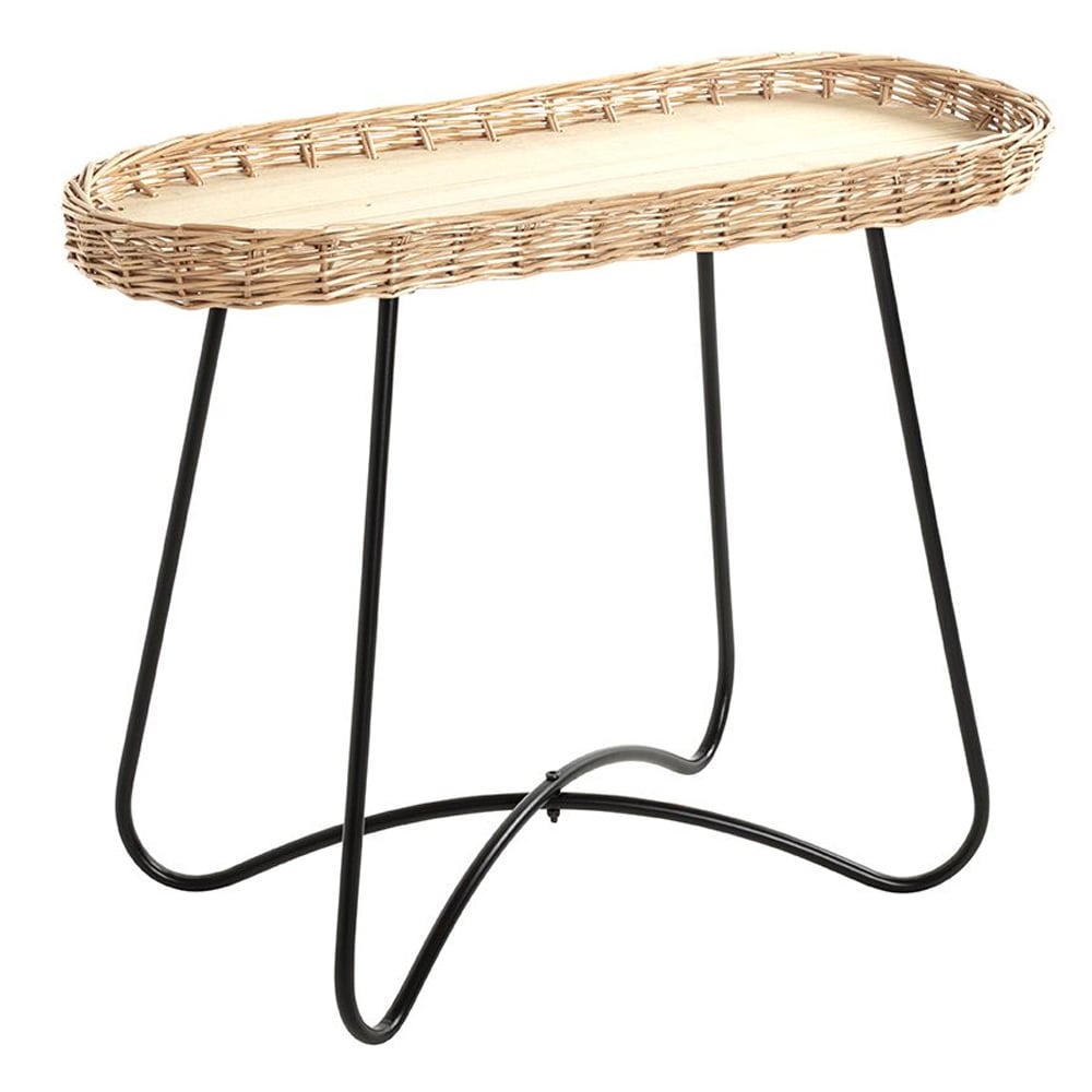 Valrico Rattan End Table With Black Legs In Natural