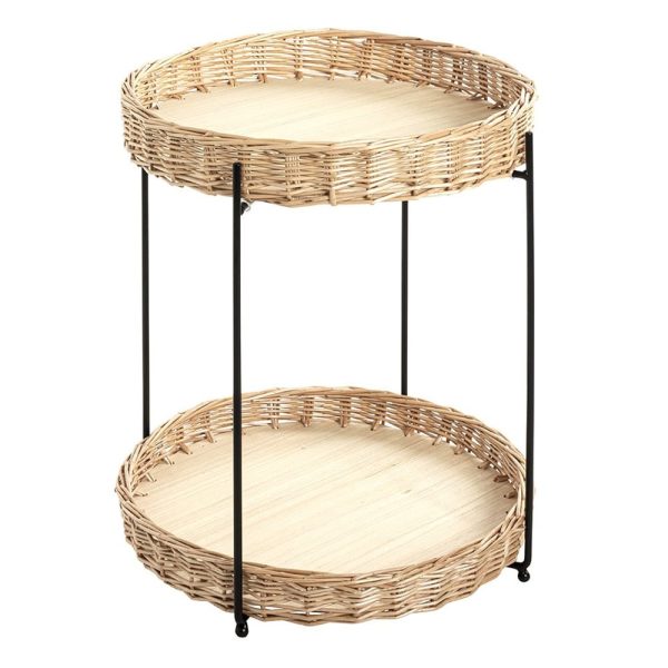 Valrico Rattan Side Table With Black Legs In Natural | Bed Sava