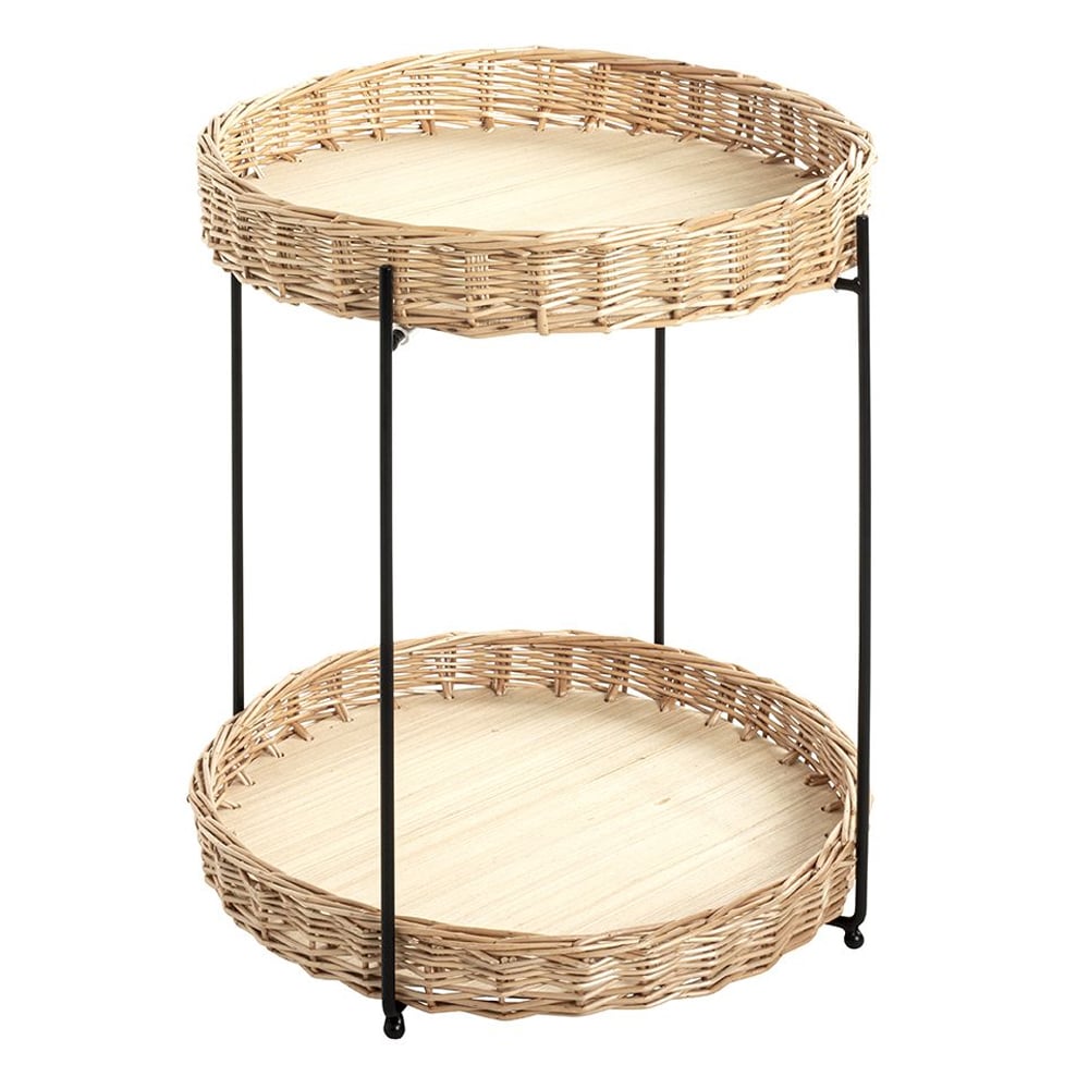 Valrico Rattan Side Table With Black Legs In Natural