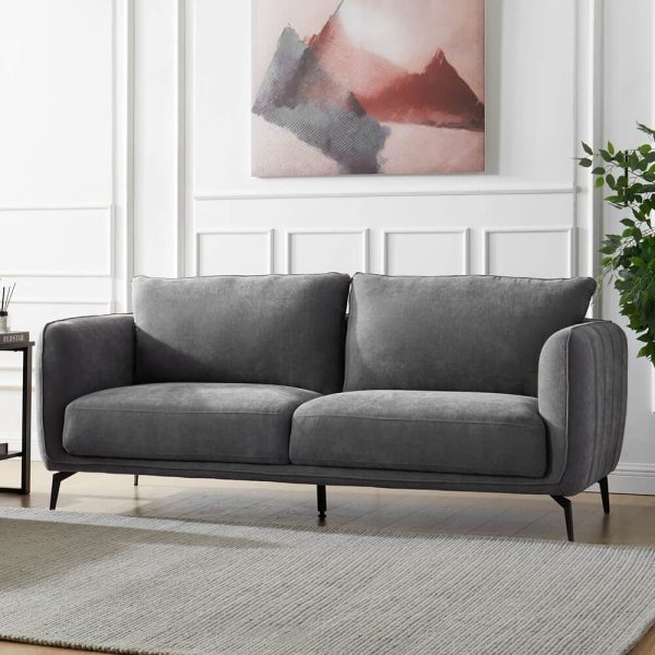 Valtesse Fabric 3 Seater Sofa With Black Legs In Grey | Bed Sava