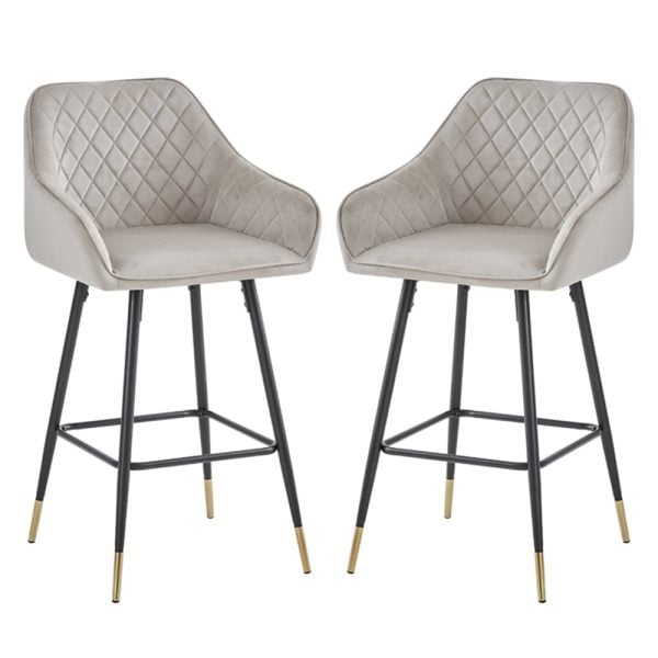 Vandalia Mink Velvet Bar Chairs With Metal Legs In Pair | Bed Sava