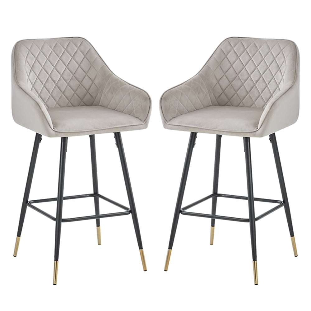 Vandalia Mink Velvet Bar Chairs With Metal Legs In Pair