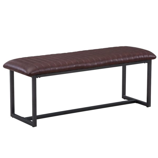Vandalia PU Leather Dining Bench With Metal Frame In Vintage Brown | Bed Sava
