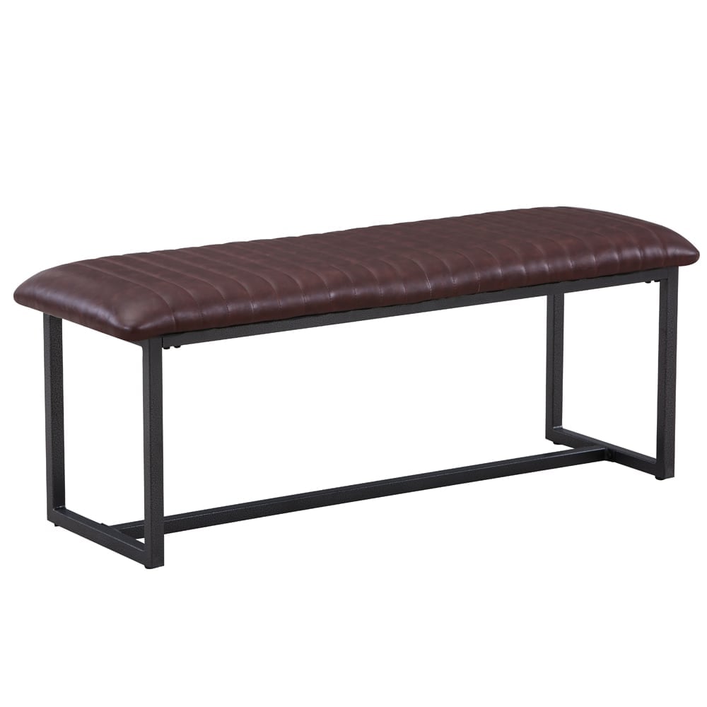 Vandalia PU Leather Dining Bench With Metal Frame In Vintage Brown