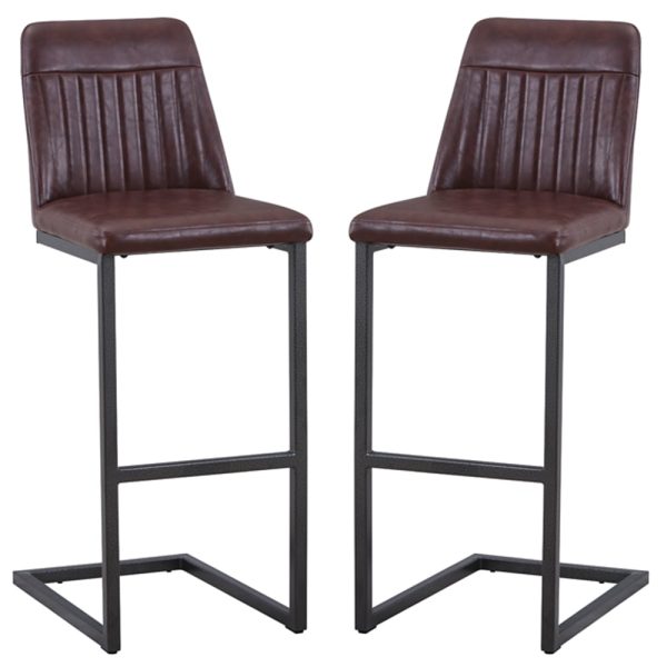 Vandalia Vintage Brown Leather Bar Stools In Pair | Bed Sava