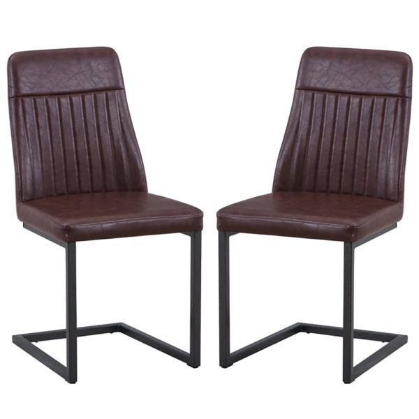Vandalia Vintage Brown PU Leather Dining Chairs In Pair | Bed Sava