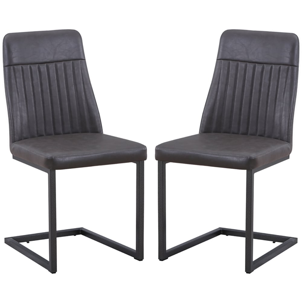 Vandalia Vintage Grey PU Leather Dining Chairs In Pair