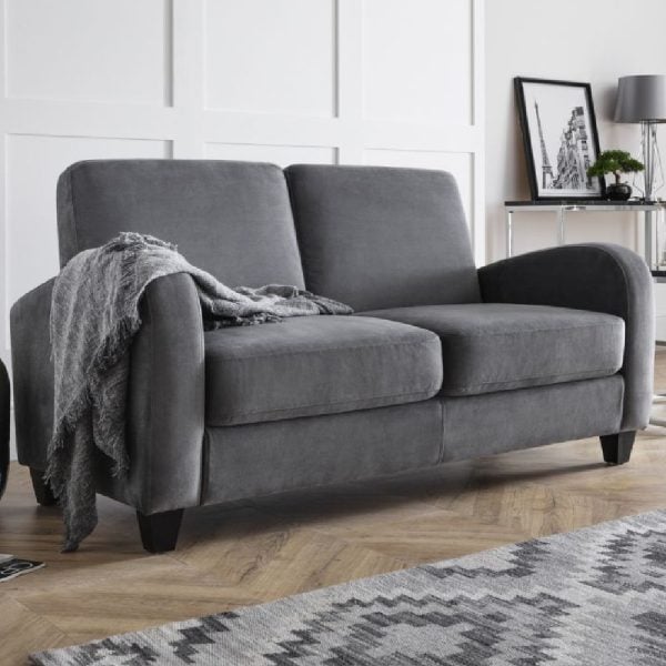 Varali Fabric 3 Seater Sofa With Black Legs In Dusk Grey | Bed Sava