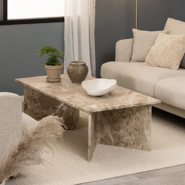 Vashon Marble Rectangular Coffee Table in Brown | Bed Sava
