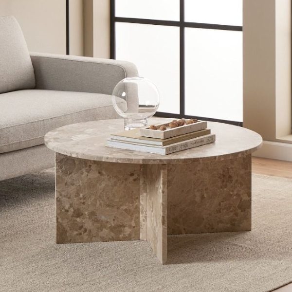 Vashon Marble Round Coffee Table in Brown | Bed Sava