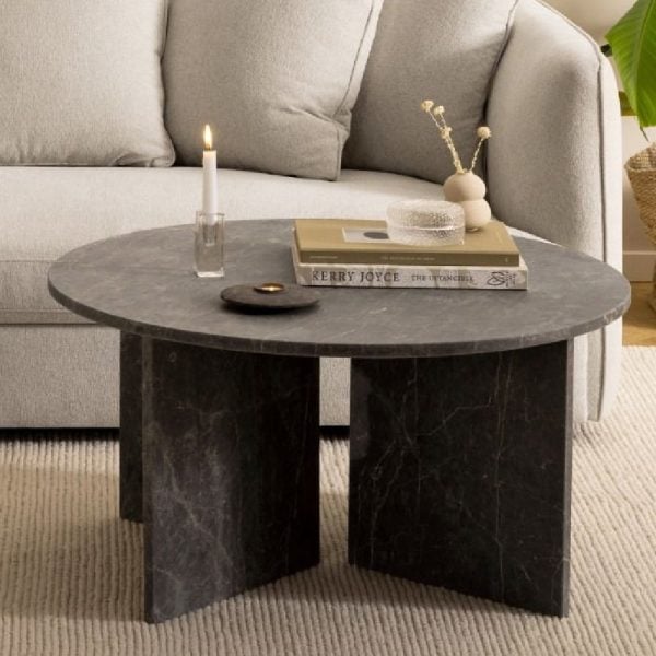 Vashon Marble Round Coffee Table in Marron | Bed Sava