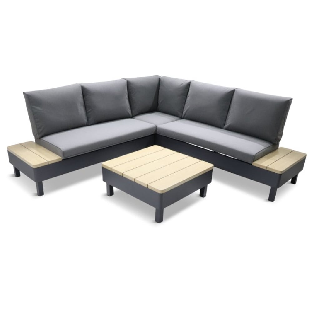 Vega Aluminium Garden Lounge Sofa Set With Coffee Table In Oak Grey