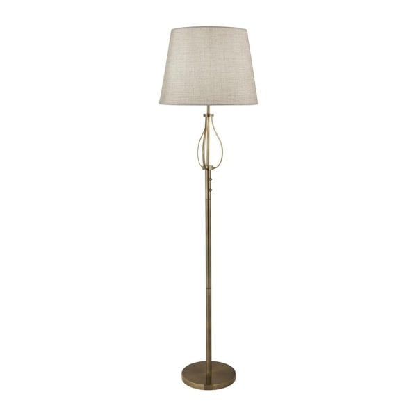 Vegas Cream Fabric Hessian Shade Floor Lamp In Brass | Bed Sava