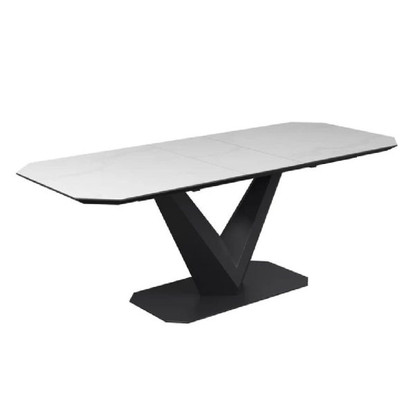 Venice Ceramic Auto Rise Extending Dining Table In White | Bed Sava