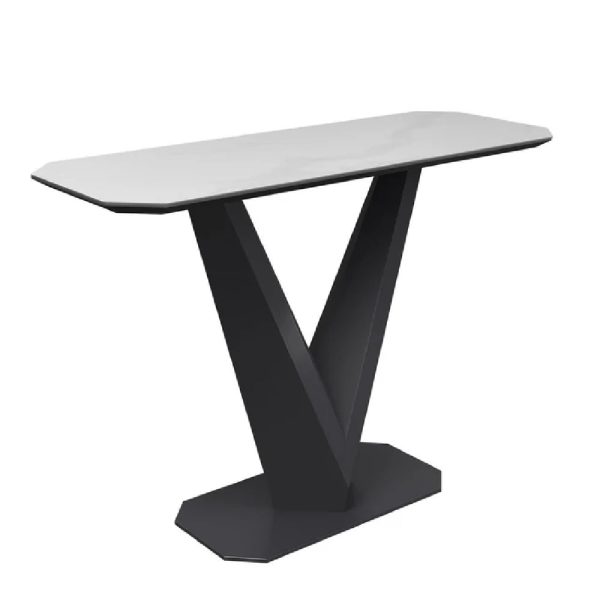 Venice Ceramic Rectangular Console Table In Matte White | Bed Sava