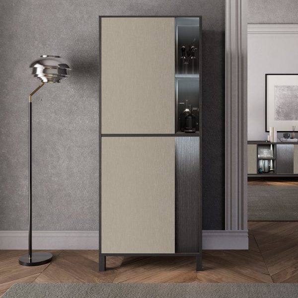 Venice Gloss Display Cabinet Left Hand 1 Door In Champagne LED | Bed Sava