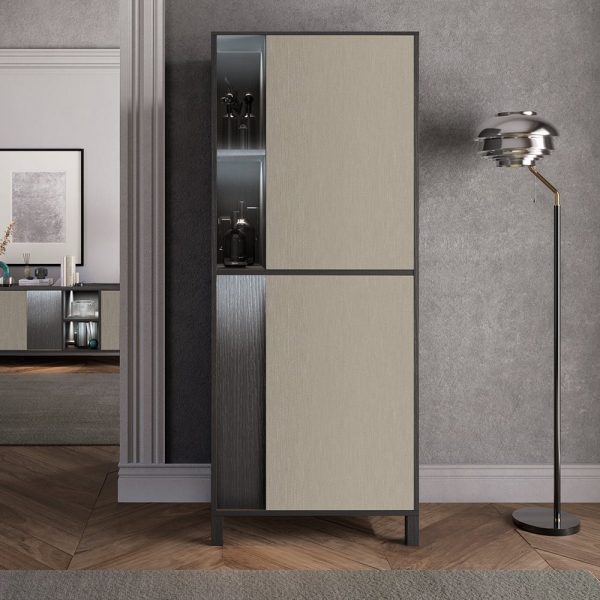 Venice Gloss Display Cabinet Right Hand 1 Door In Champagne LED | Bed Sava