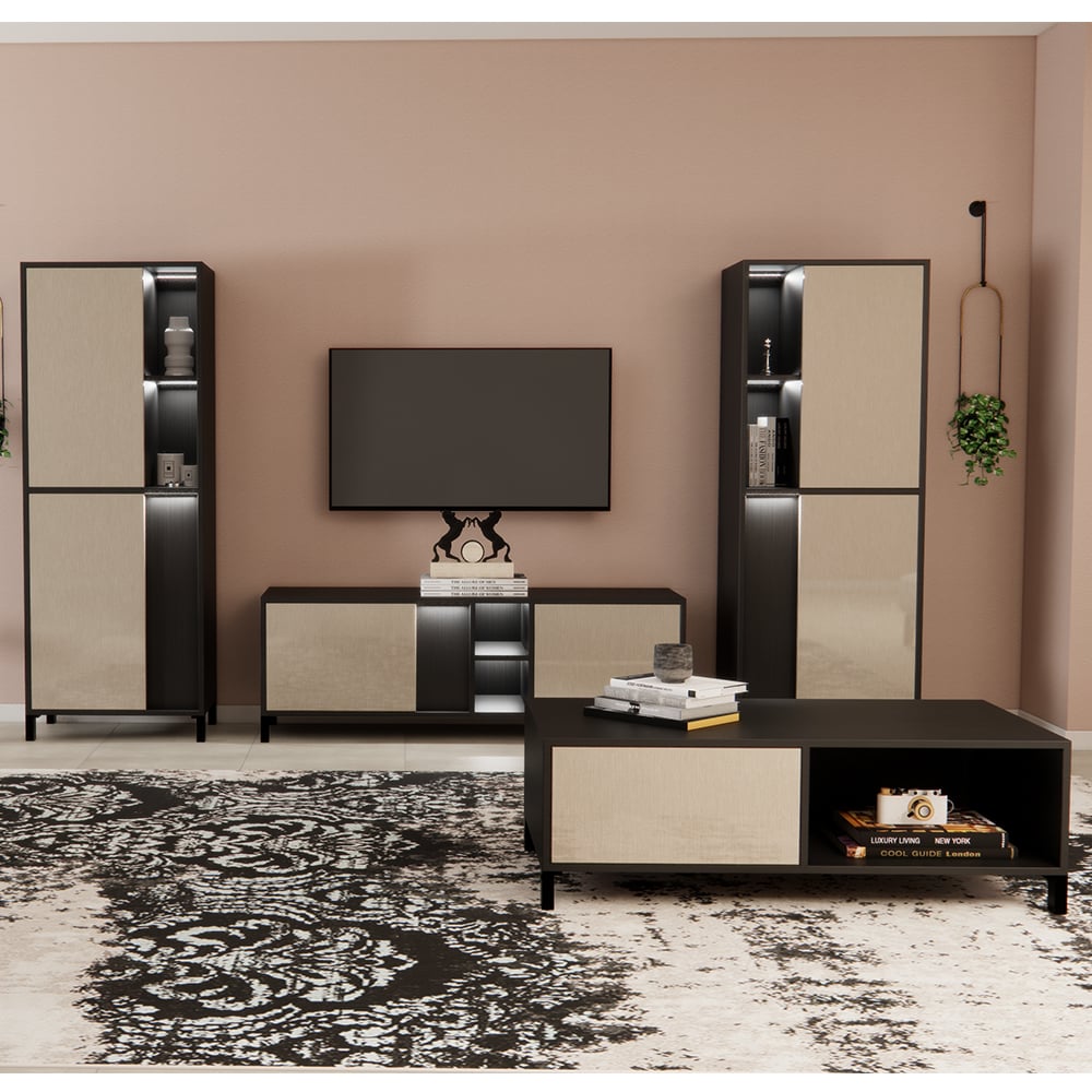 Venice Living Room Set With Coffee Table In Champagne And LED