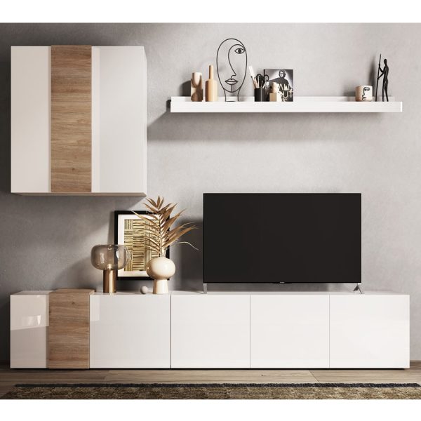 Venice White High Gloss Living Room Furniture Set In Cadiz Oak | Bed Sava