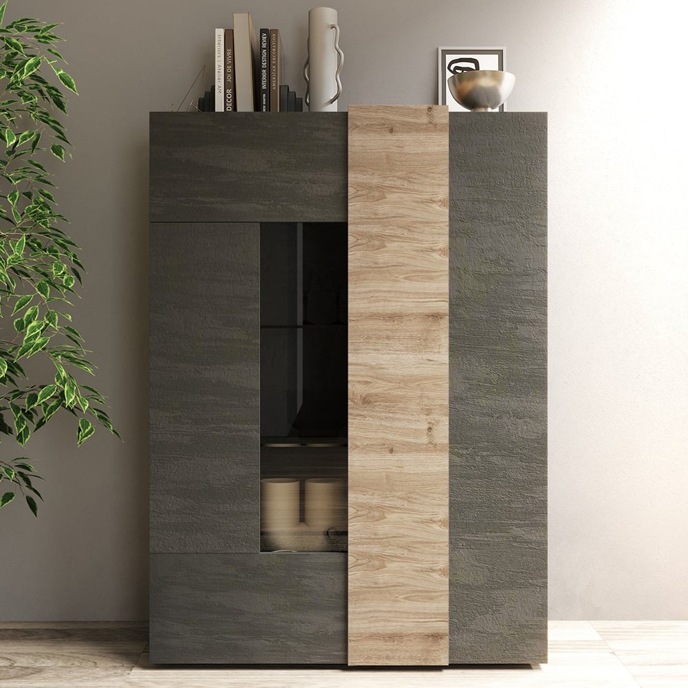 Venice Wooden Display Cabinet 2 Doors In Titan And Cadiz Oak