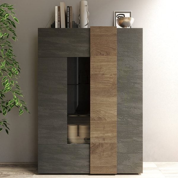Venice Wooden Display Cabinet 2 Doors In Titan And Mercure | Bed Sava