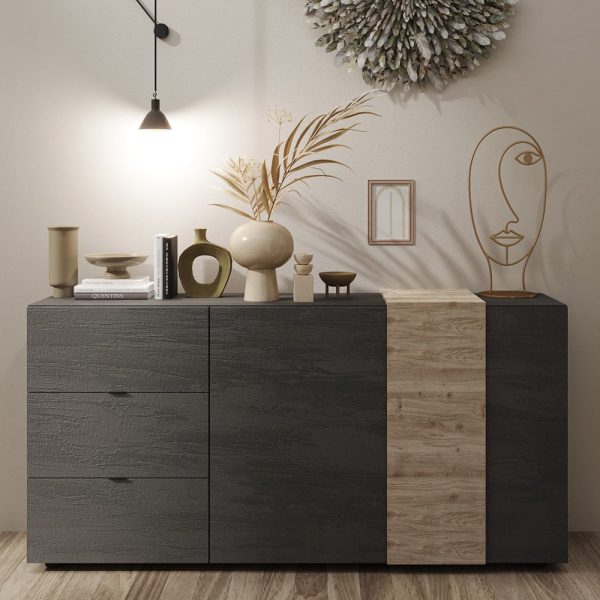 Venice Wooden Sideboard 2 Doors 3 Drawers In Titan And Cadiz Oak | Bed Sava