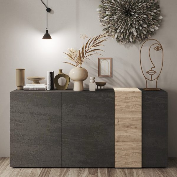Venice Wooden Sideboard 3 Doors In Titan And Cadiz Oak | Bed Sava