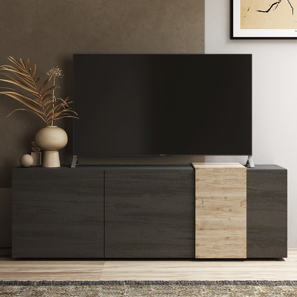 Venice Wooden TV Stand 3 Doors In Titan And Cadiz Oak