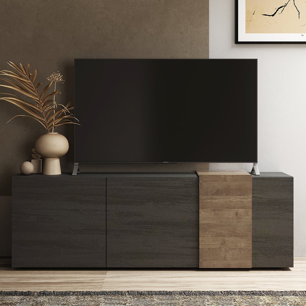 Venice Wooden TV Stand 3 Doors In Titan And Mercure