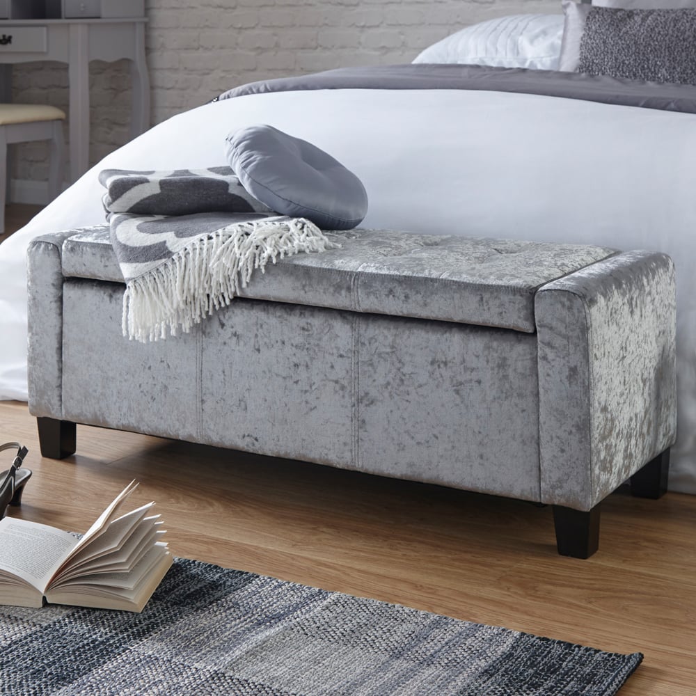 Ventnor Crushed Velvet Storage Ottoman In Grey