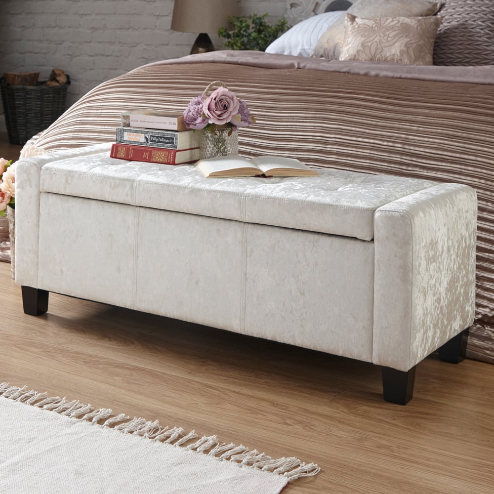 Ventnor Crushed Velvet Storage Ottoman In Oyster