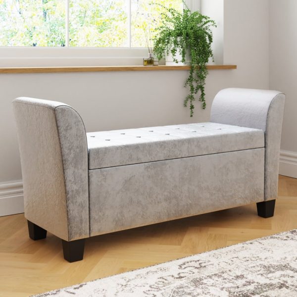 Ventnor Crushed Velvet Storage Seating Ottoman In Grey | Bed Sava