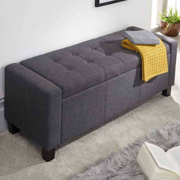 Ventnor Fabric Storage Ottoman In Charcoal Grey | Bed Sava