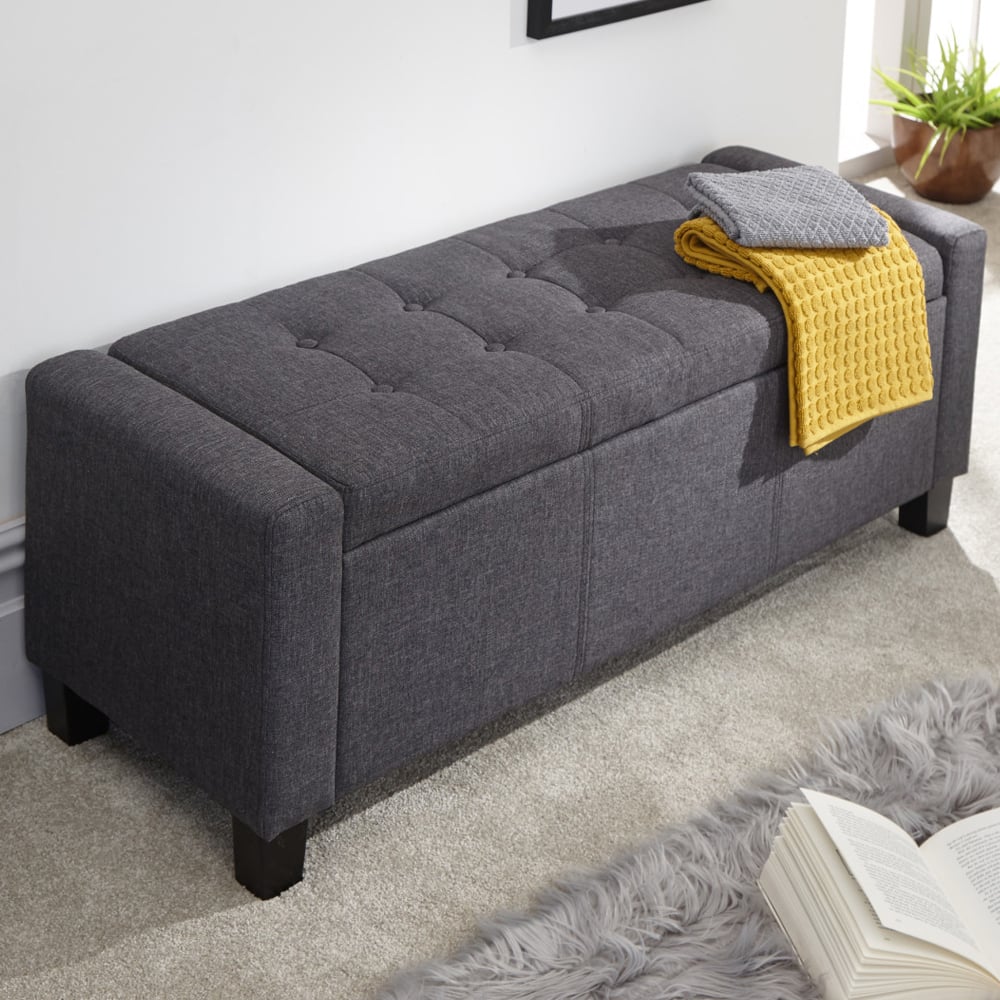 Ventnor Fabric Storage Ottoman In Charcoal Grey