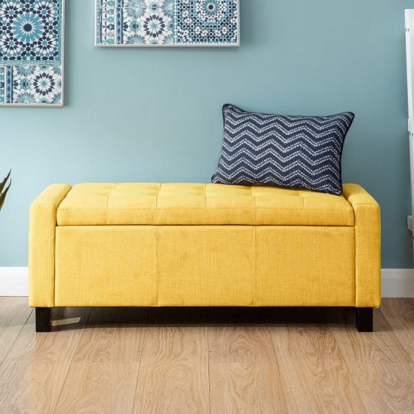 Ventnor Fabric Storage Ottoman Seating Bench In Mustard | Bed Sava