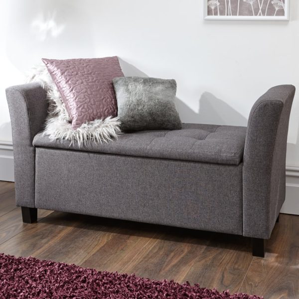 Ventnor Fabric Storage Seating Ottoman In Charcoal Grey | Bed Sava