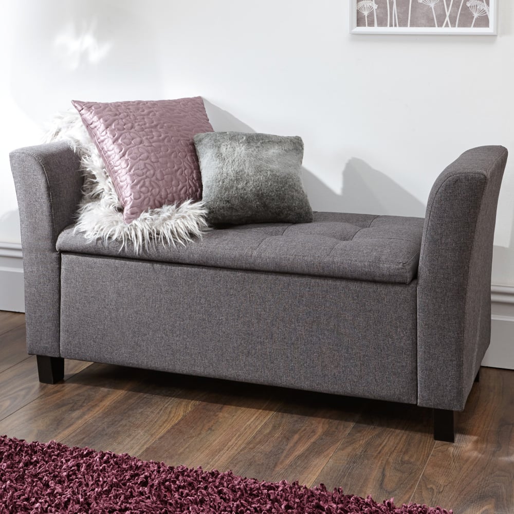 Ventnor Fabric Storage Seating Ottoman In Charcoal Grey