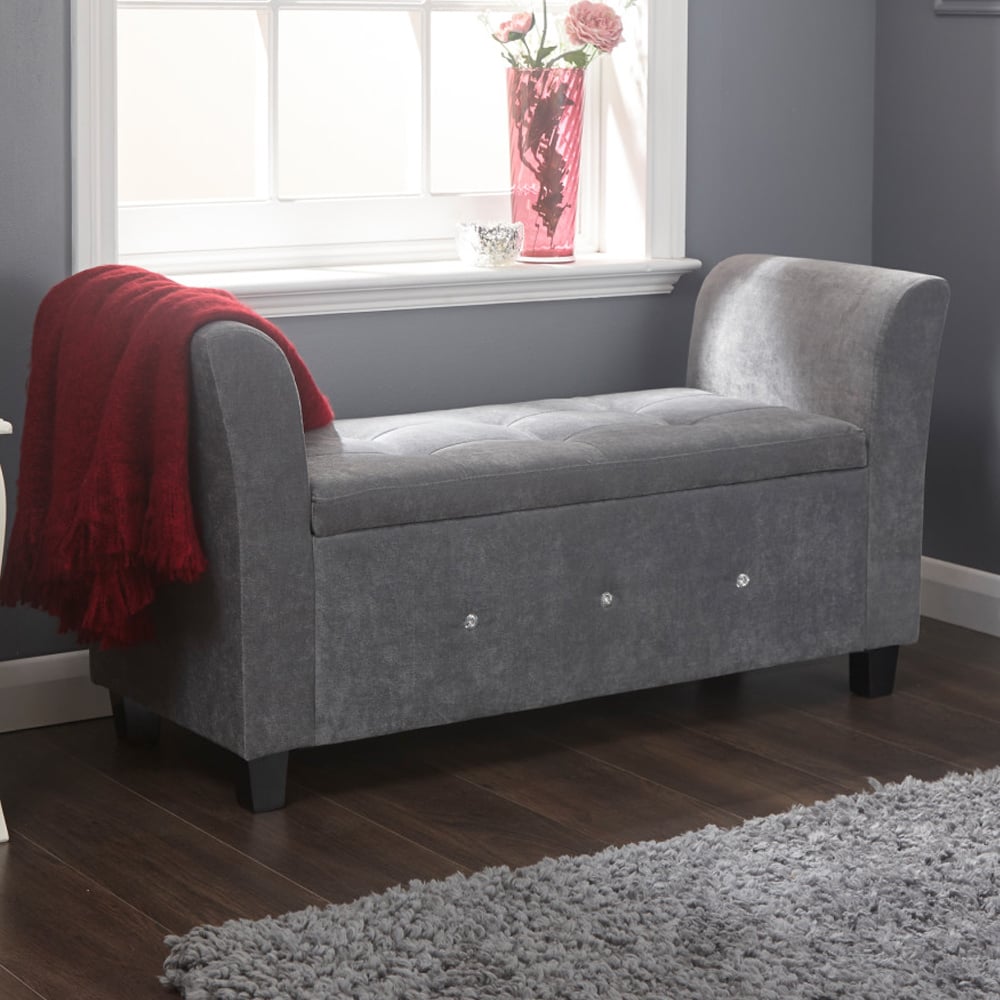 Ventnor Fabric Storage Seating Ottoman In Dark Grey