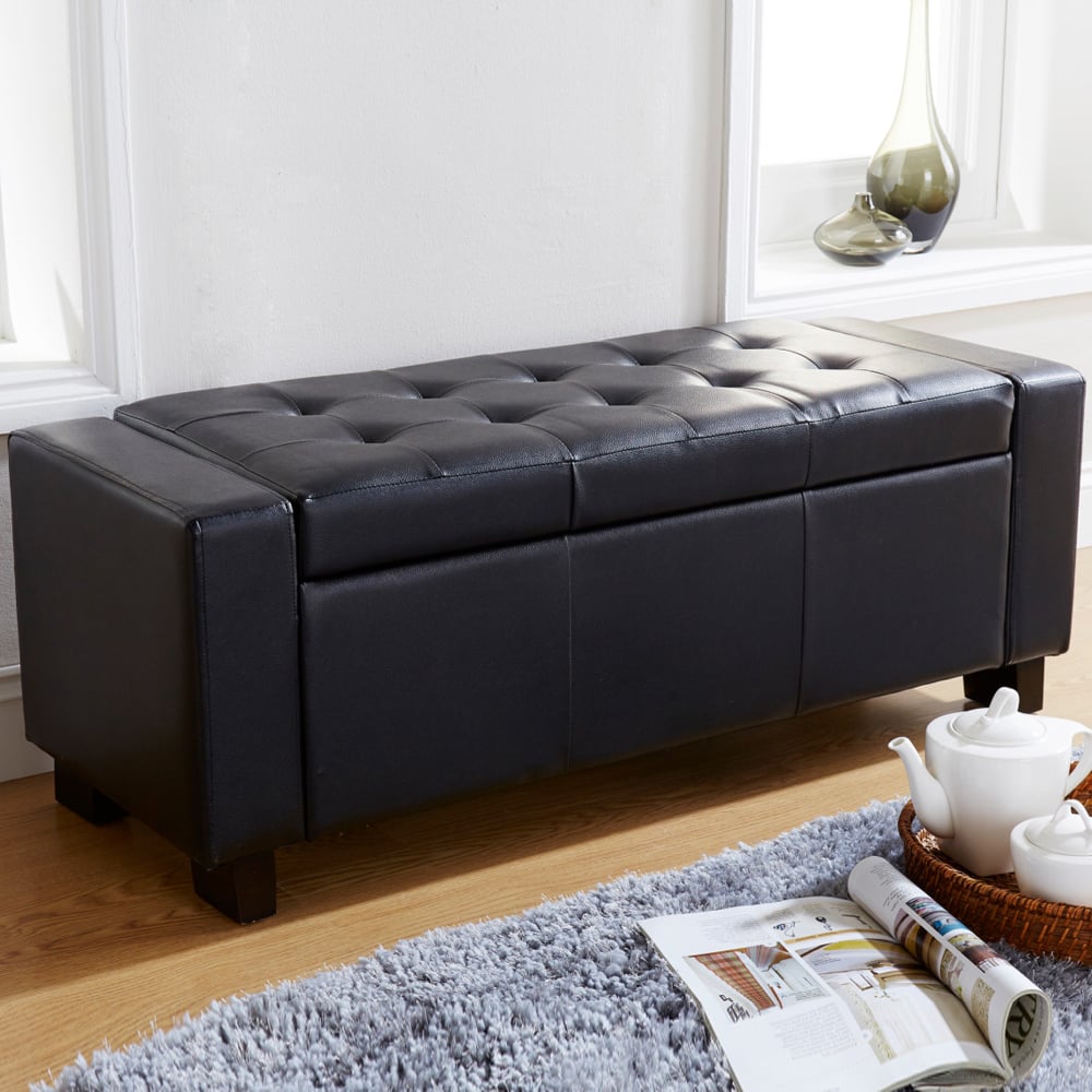 Ventnor PU Leather Storage Ottoman In Black