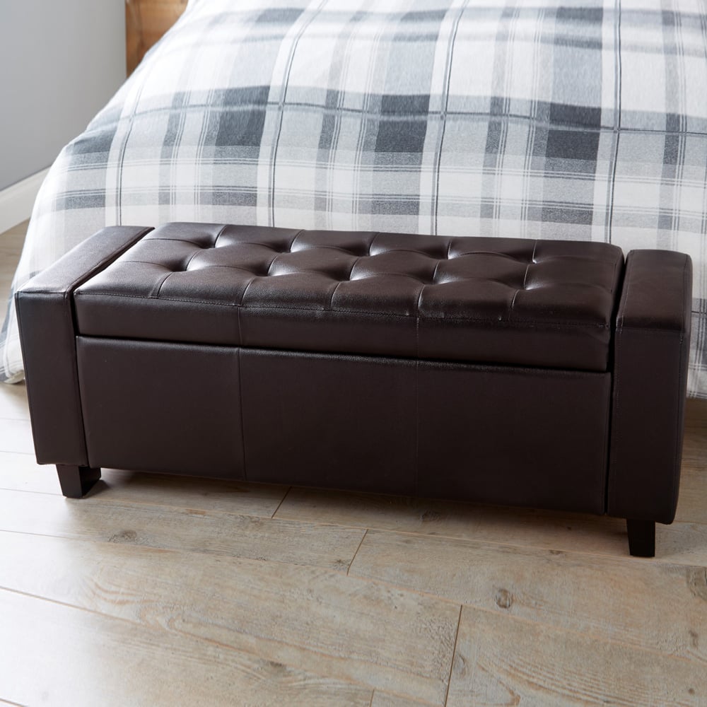 Ventnor PU Leather Storage Ottoman In Brown