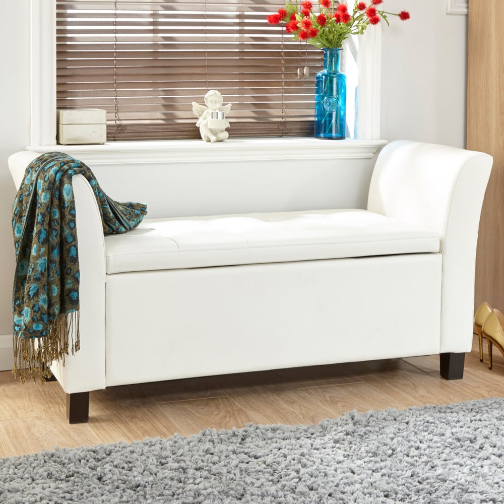 Ventnor PU Leather Storage Seating Ottoman In White