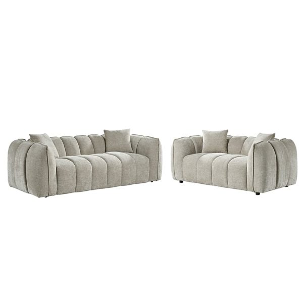 Ventura Fabric 3+2 Seater Sofa Set In Beige | Bed Sava