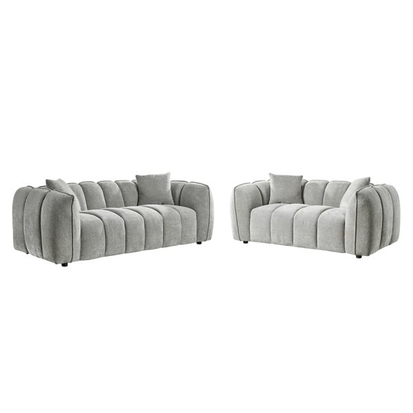 Ventura Fabric 3+2 Seater Sofa Set In Grey | Bed Sava