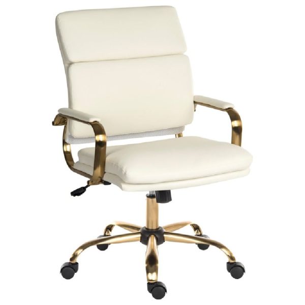 Ventura Leather Home And Office Chair In White And Brass | Bed Sava