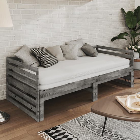 Veras Solid Pinewood Pull-Out Single Day Bed In Grey