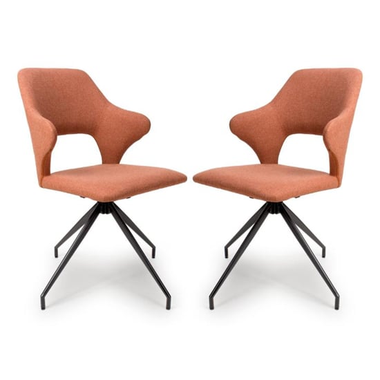 Vercelli Swivel Brick Fabric Dining Chairs In Pair